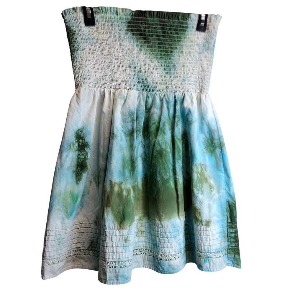 Kelleydeeee OG Tie Dye Smocked Tube Dress Blue Green Cotton Mini Medium
